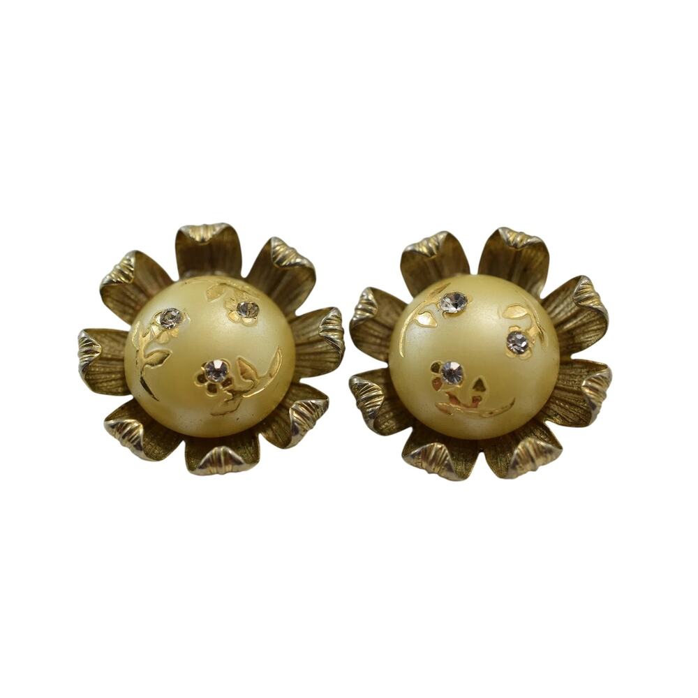 1950's Vintage Mid Century Floral Clip On Statement Earrings